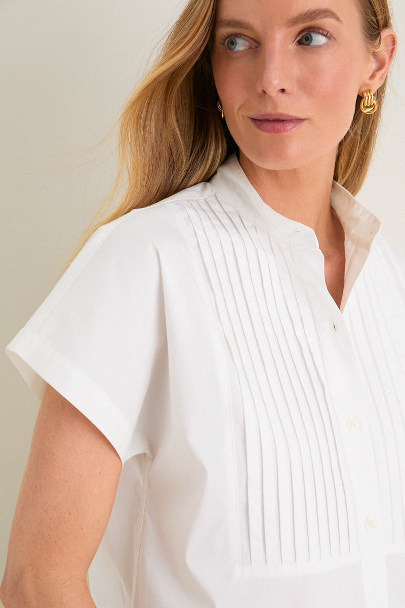White Cotton Poplin Pintuck Avery Shirt
