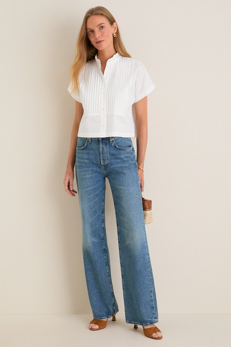 White Cotton Poplin Pintuck Avery Shirt