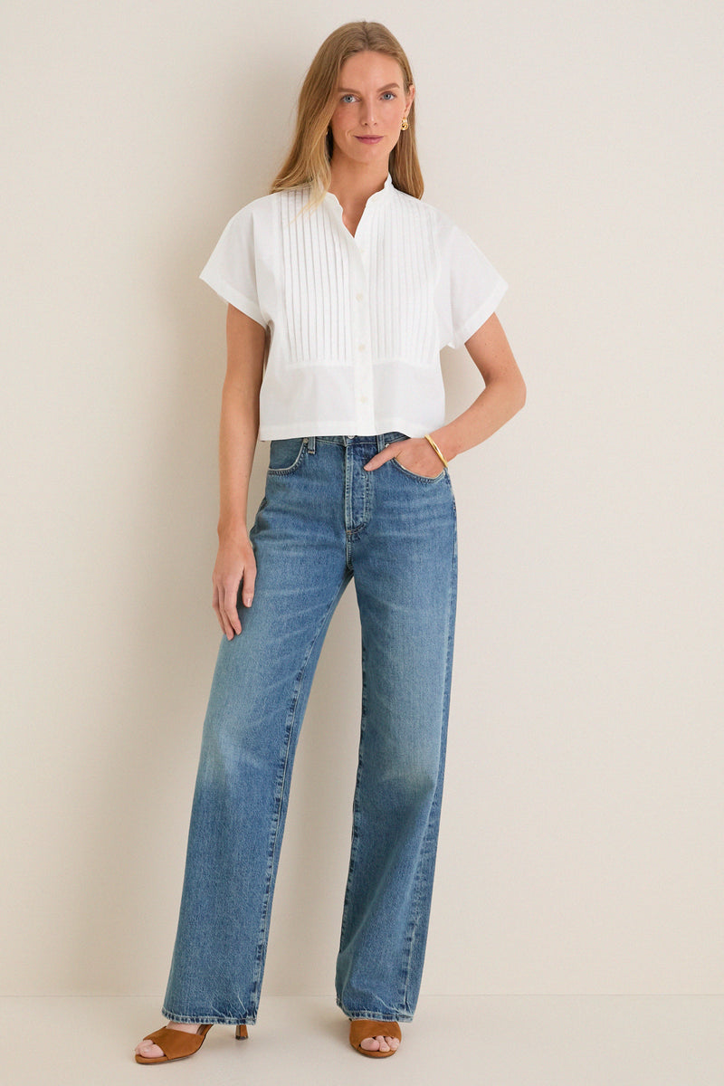 White Cotton Poplin Pintuck Avery Shirt