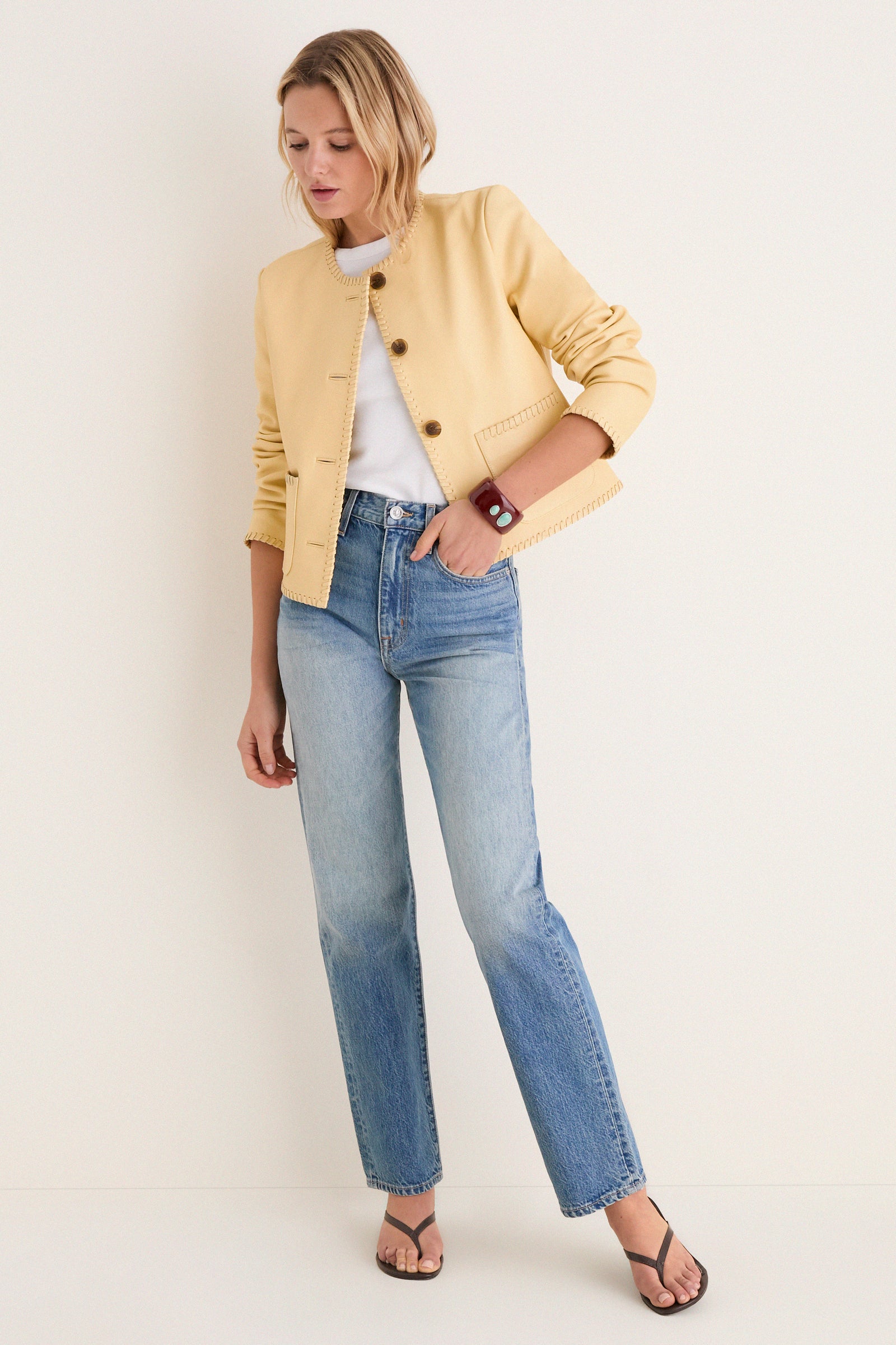 Butter Yellow Leather Rue Lady Jacket