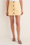 Butter Yellow Leather Rivoli Button Down Mini Skirt