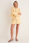 Butter Yellow Leather Rivoli Button Down Mini Skirt