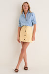 Butter Yellow Leather Rivoli Button Down Mini Skirt