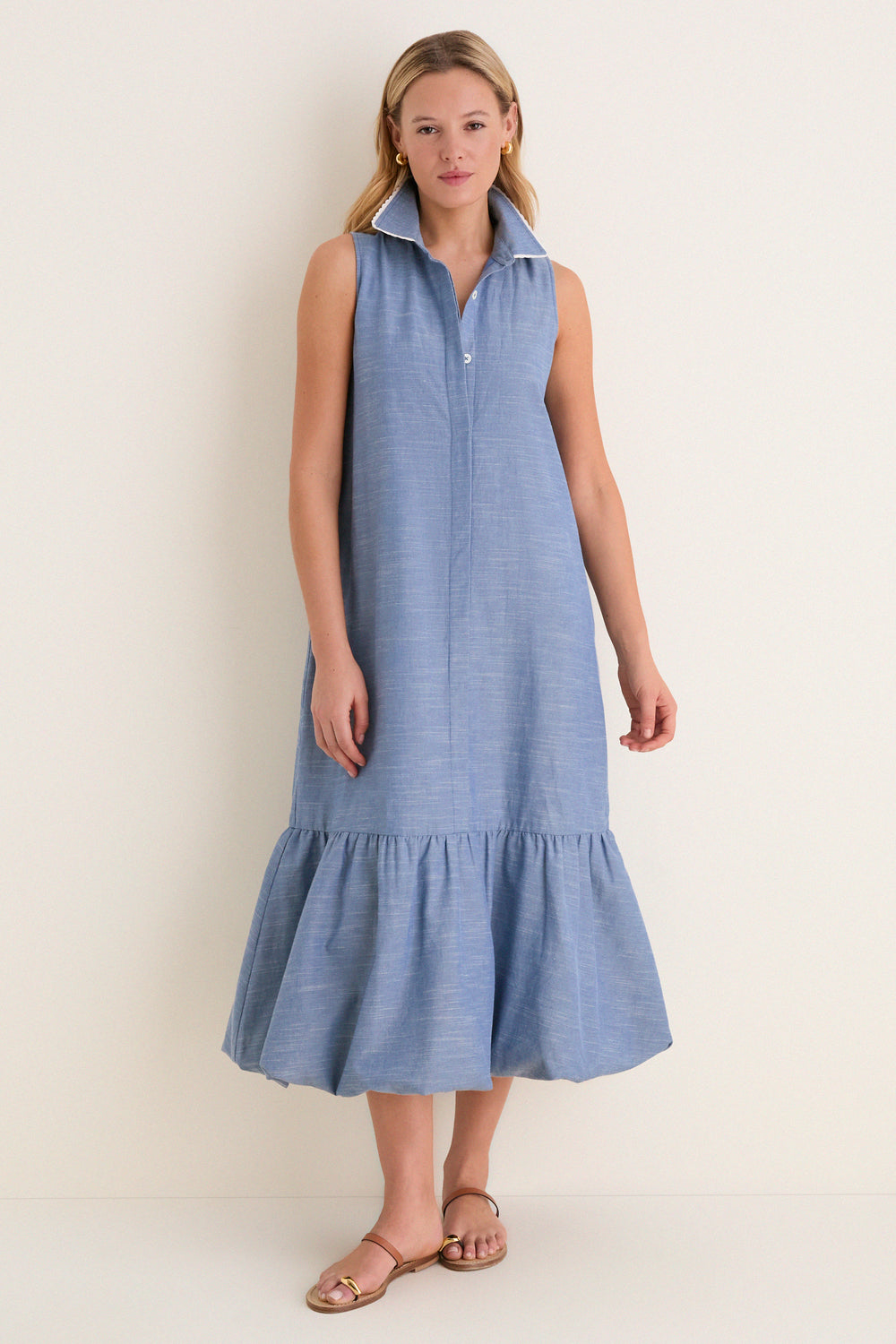 Chambray Sleeveless Martine Bubble Maxi Dress