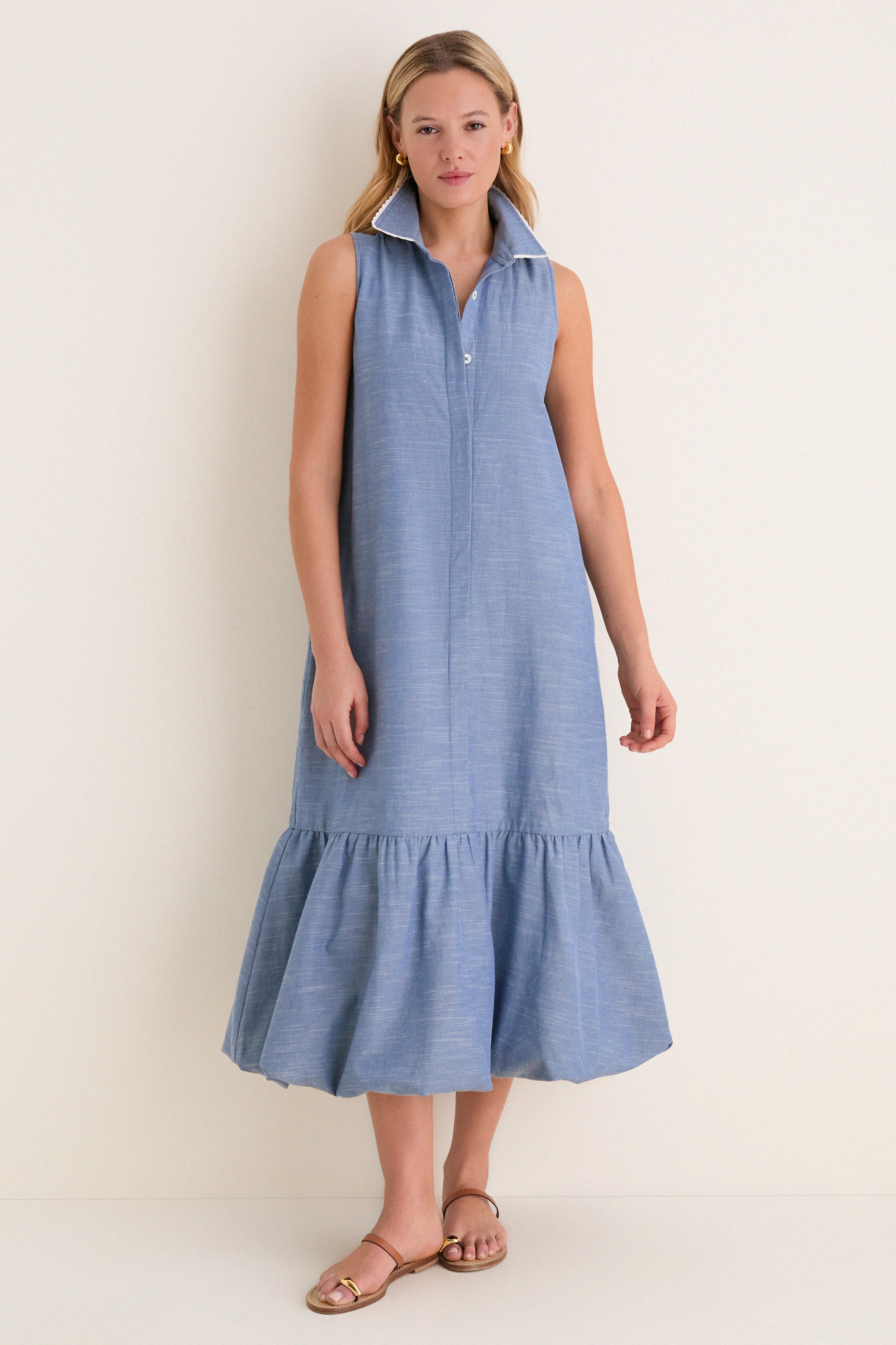 Chambray Sleeveless Martine Bubble Maxi Dress