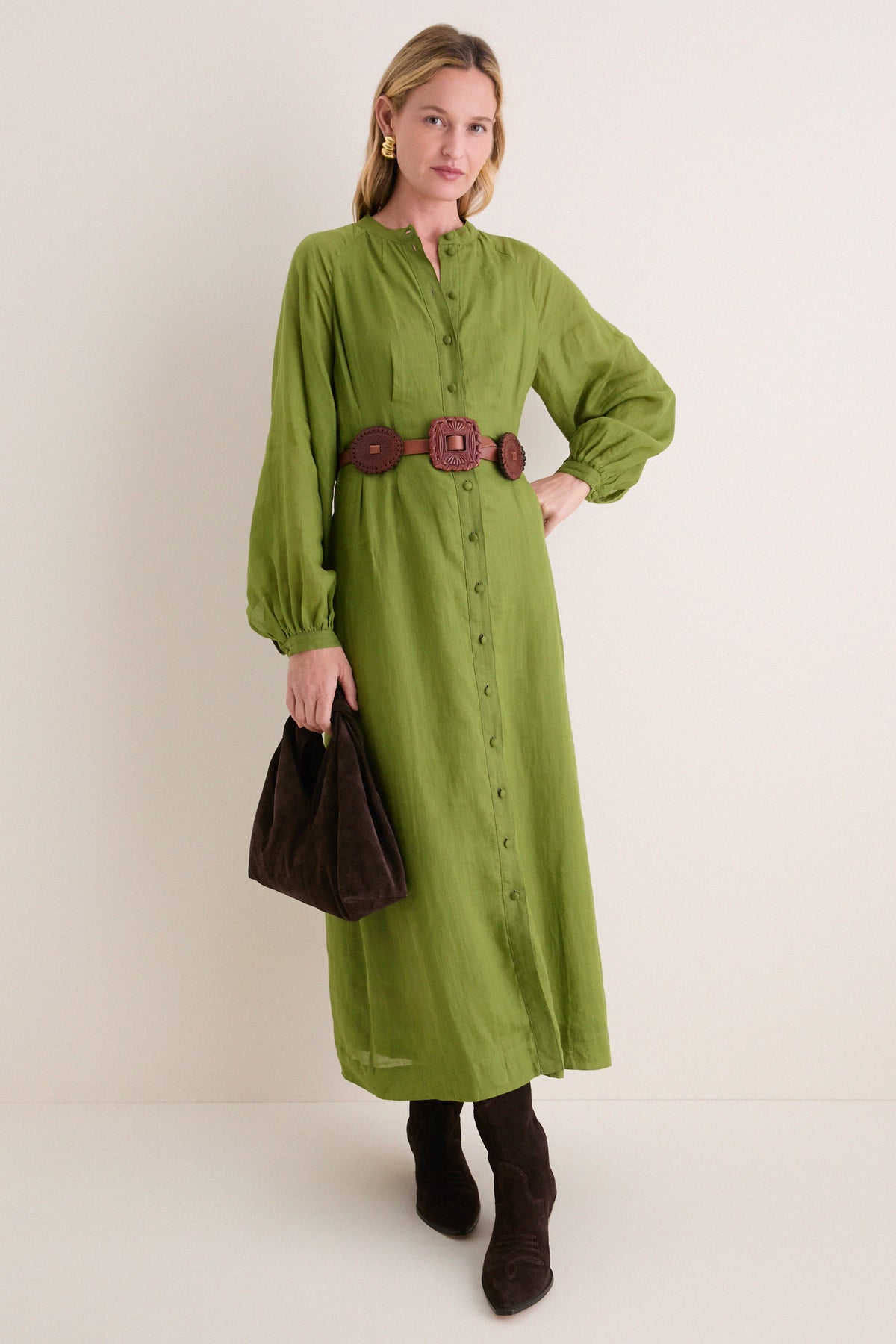 green button up dress long sleeve Tuckernuck Cedar Down Granier Cedar Green / XL legtie Options:2t A great daydress to What Color Suits Go