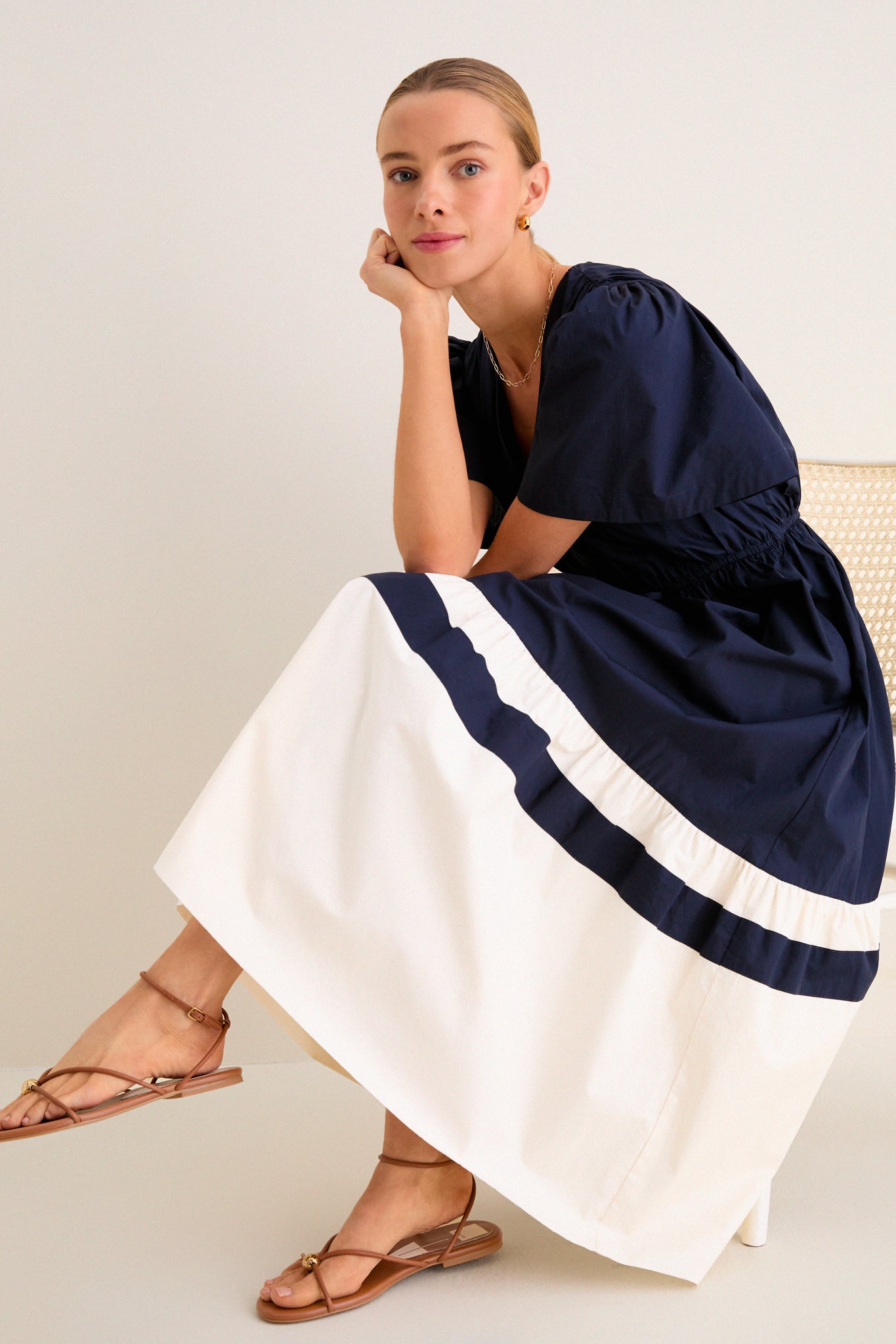 navy and cream dress Tuckernuck Navy and Cream Mitchell Dress Navy and Cream / XS