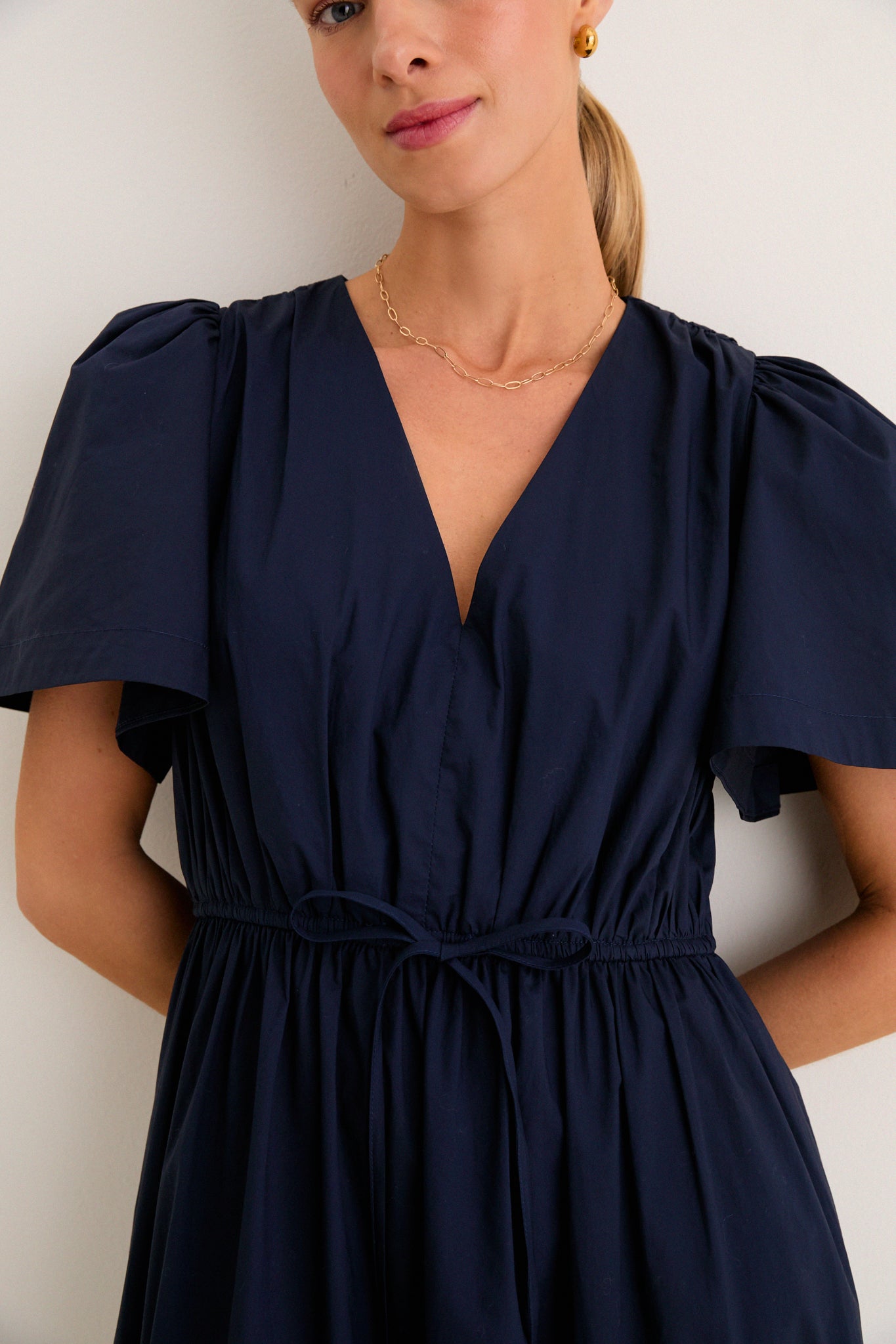 navy and cream cotton mitchell dress The Cream Sea Breeze Midi Dress