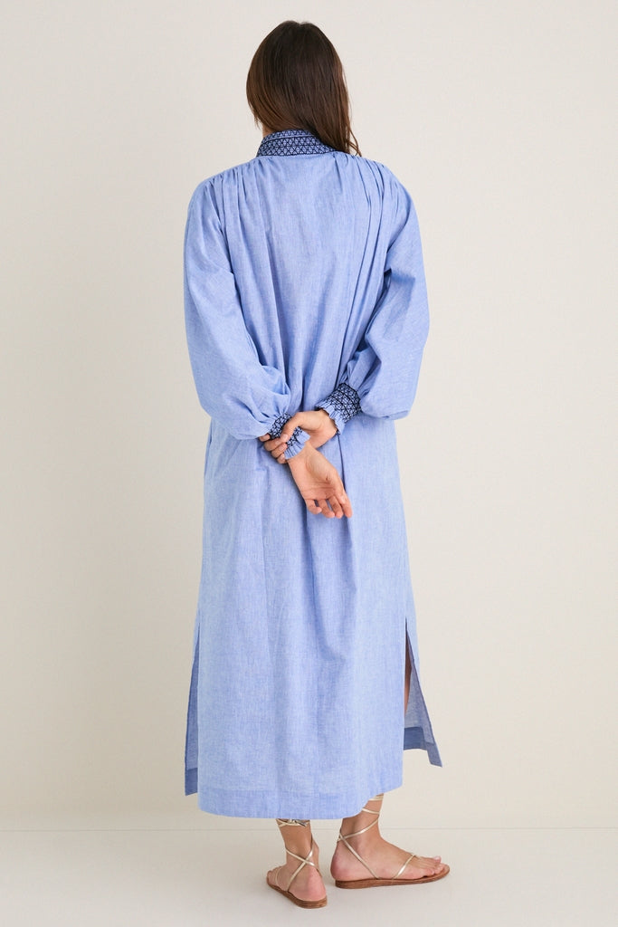 Chambray Embroidered Aubury Maxi Dress