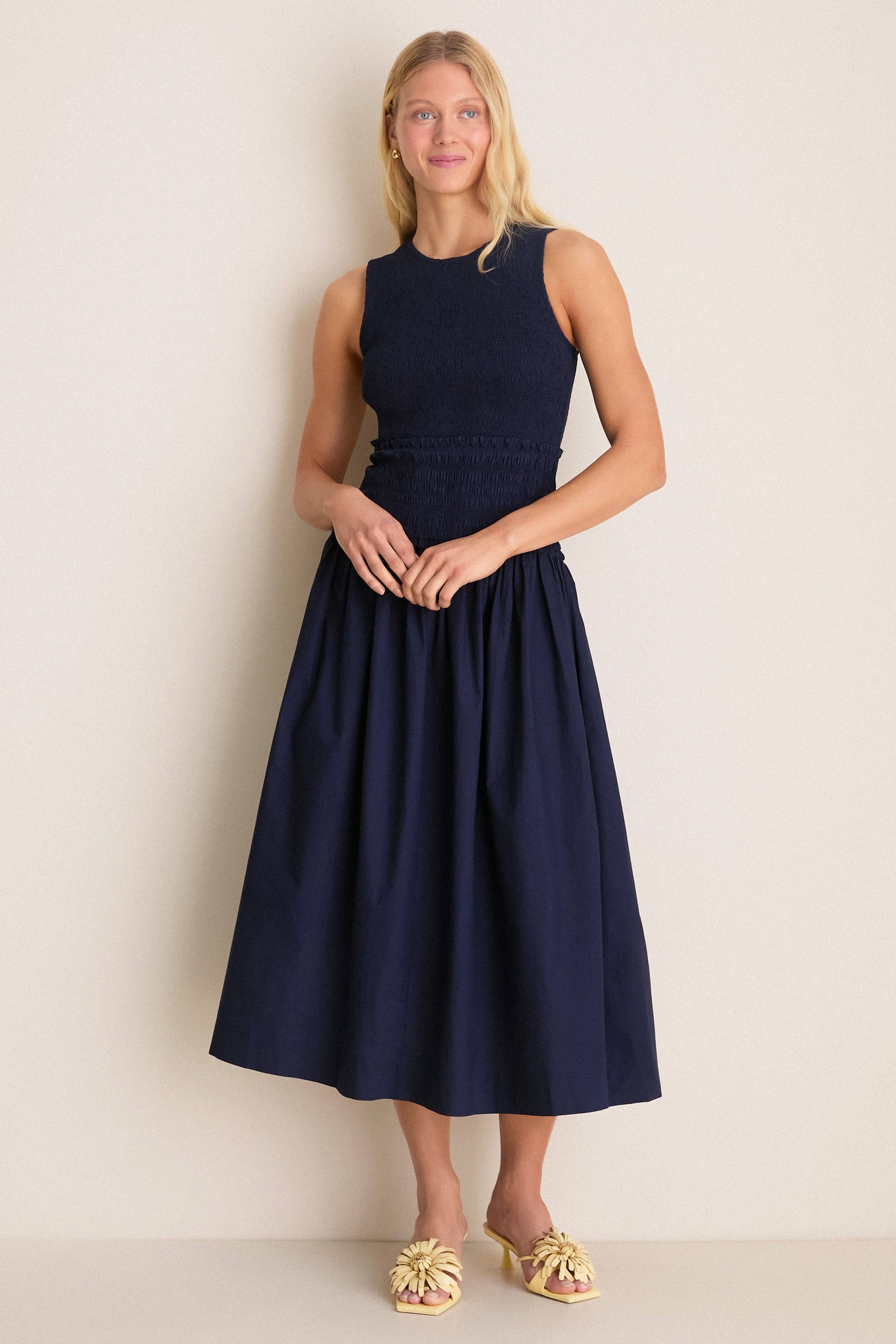 navy blue tank maxi dress Emerson Fry Racerback Tank Maxi Dress in Navy Rib Stripe M