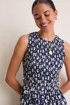 Navy Floral Stamp Lore Smocked Mini Dress