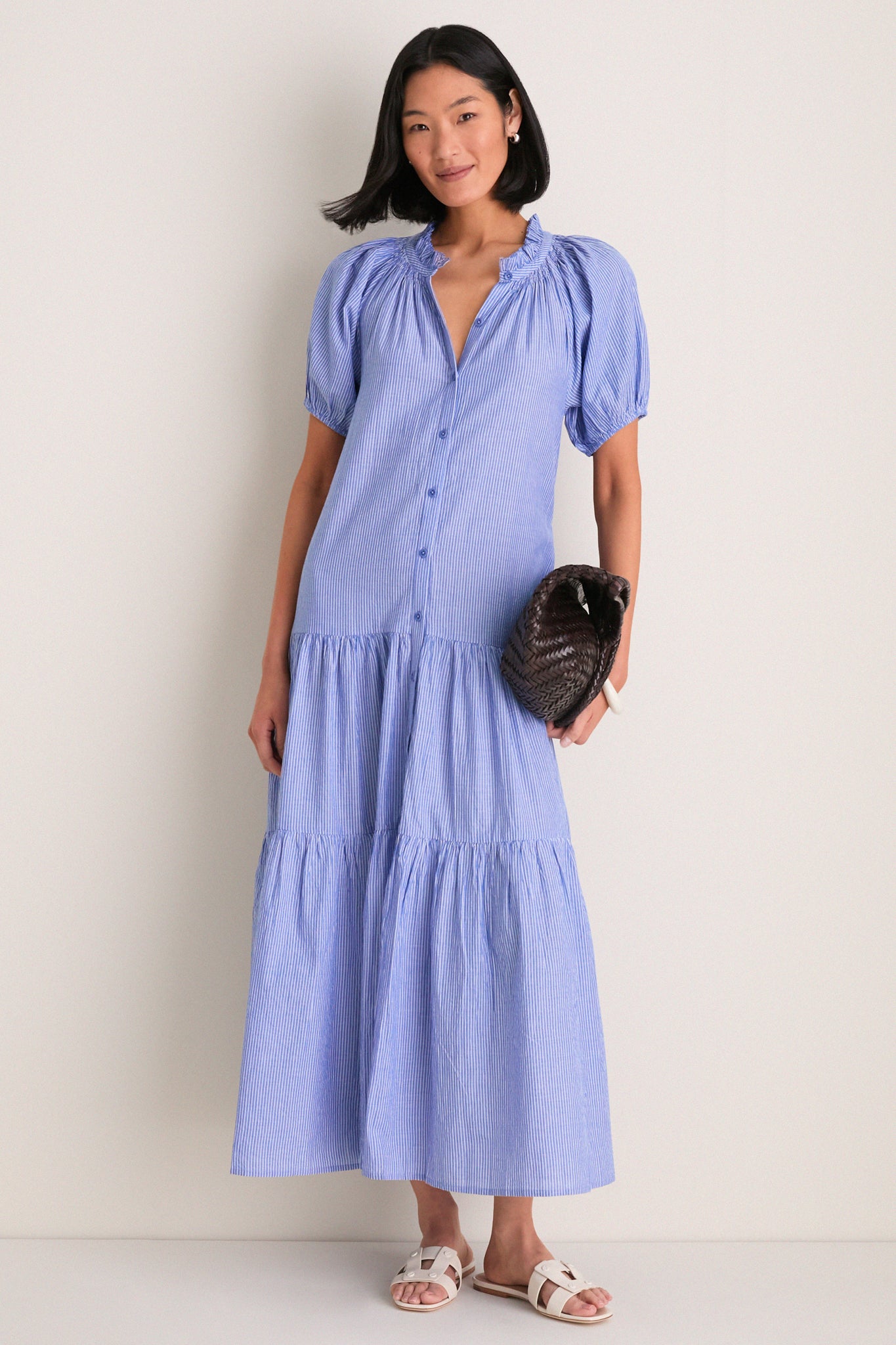 Microstripe Blue and Cream Mazza Maxi | Apiece Apart