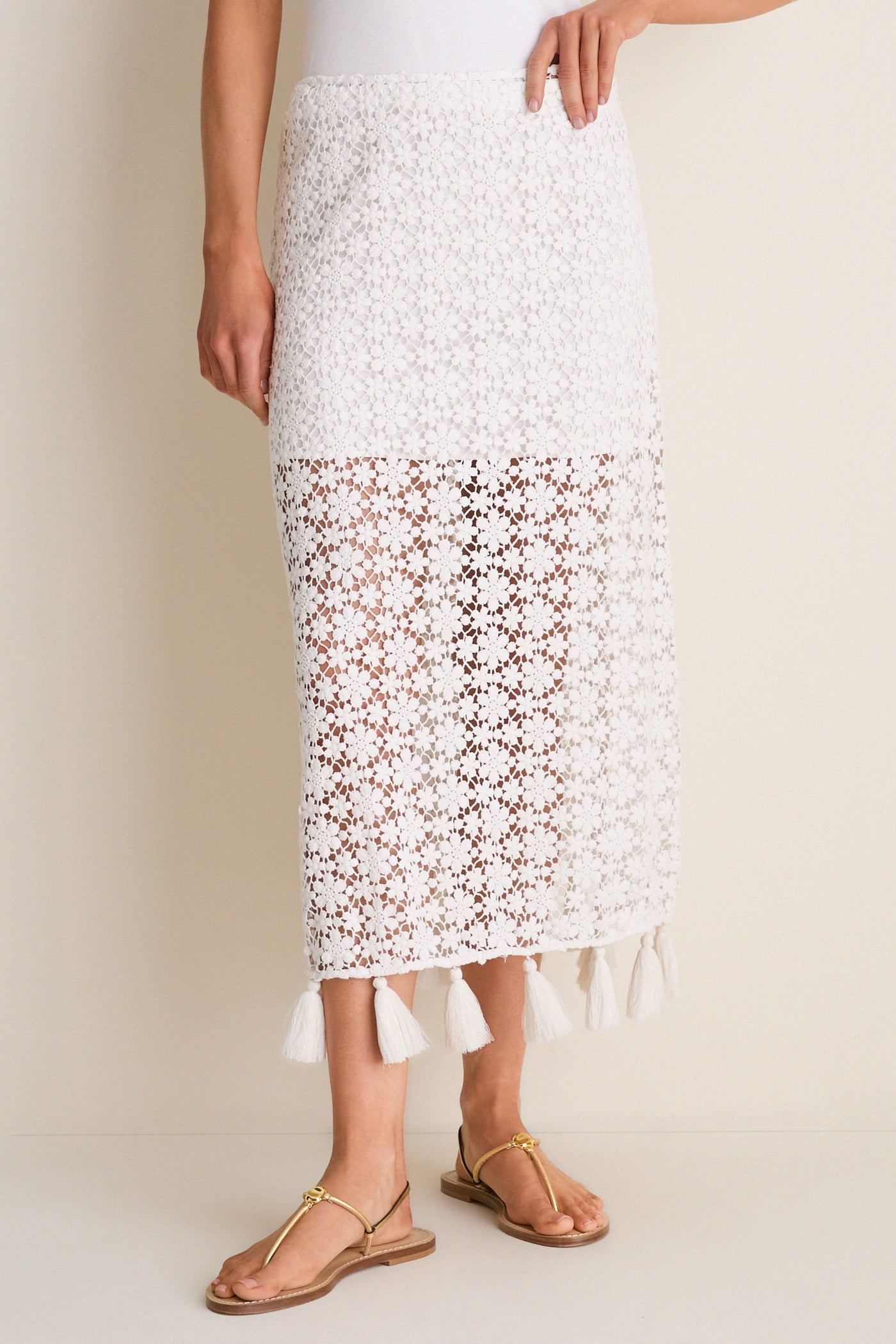 Cream Valeska Tassel Column Skirt