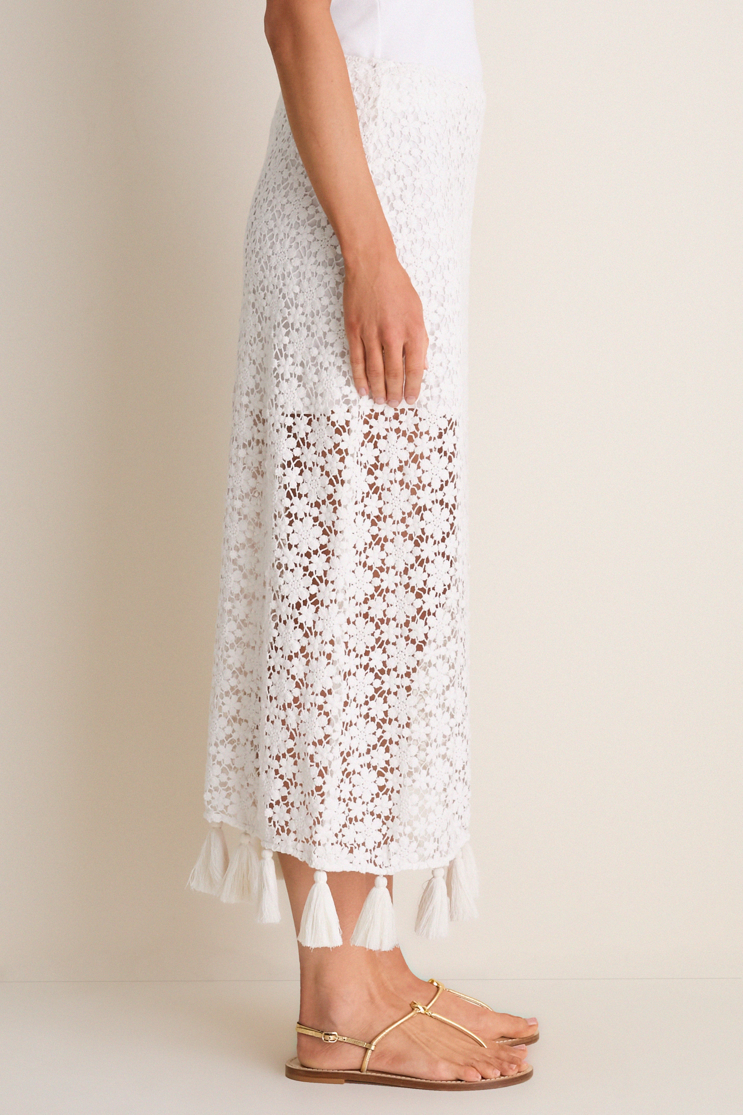 Cream Valeska Tassel Column Skirt