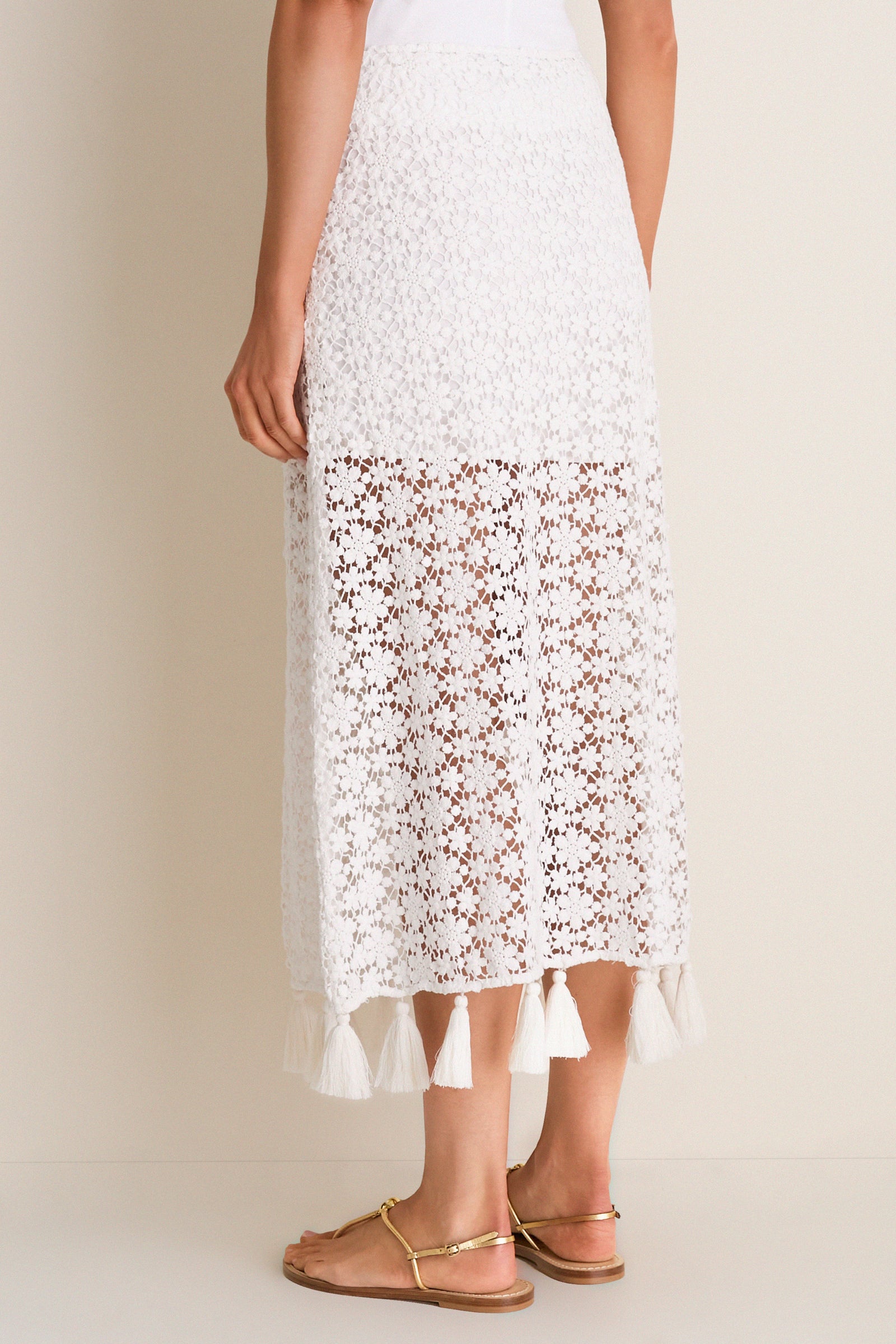 Cream Valeska Tassel Column Skirt