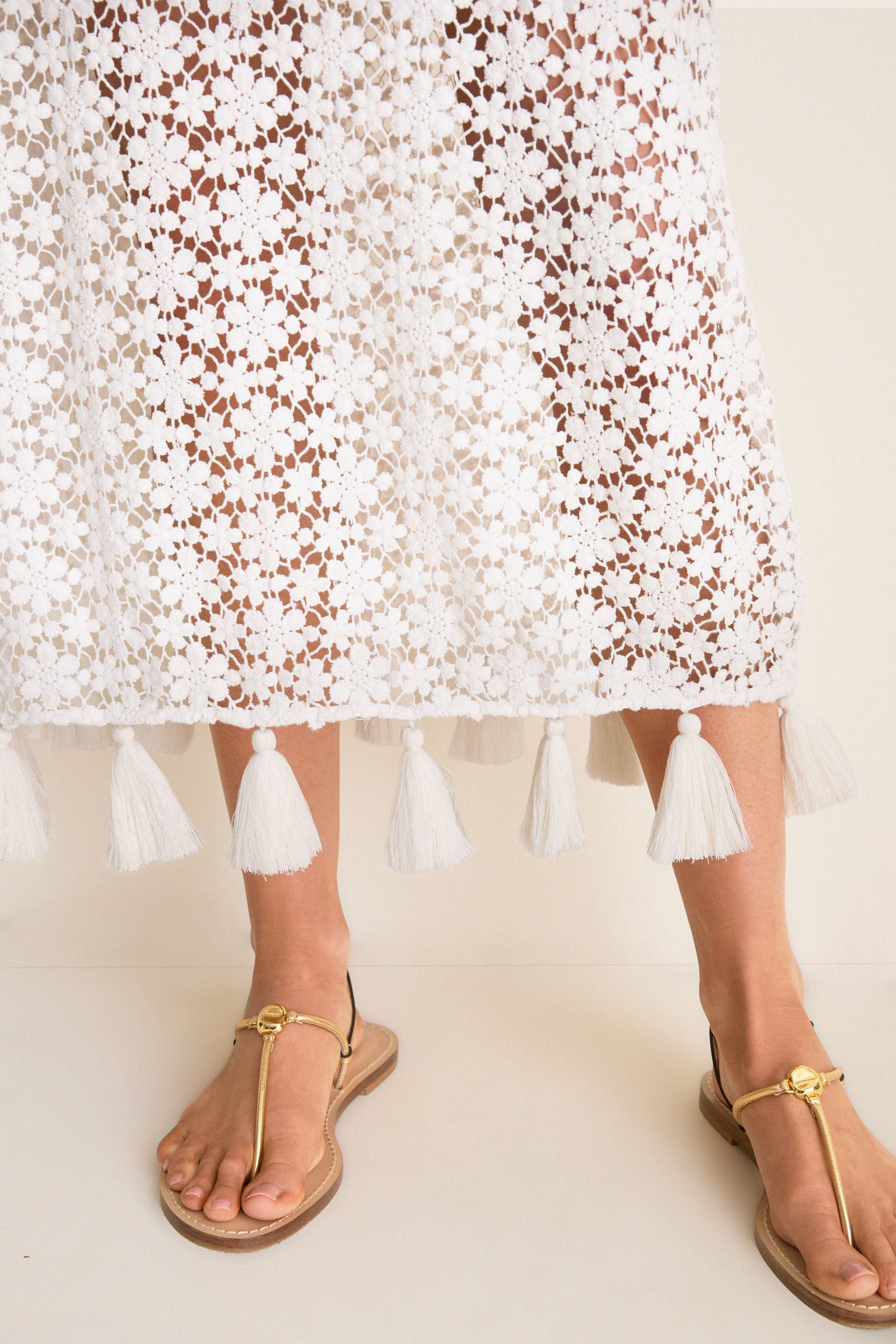 Cream Valeska Tassel Column Skirt