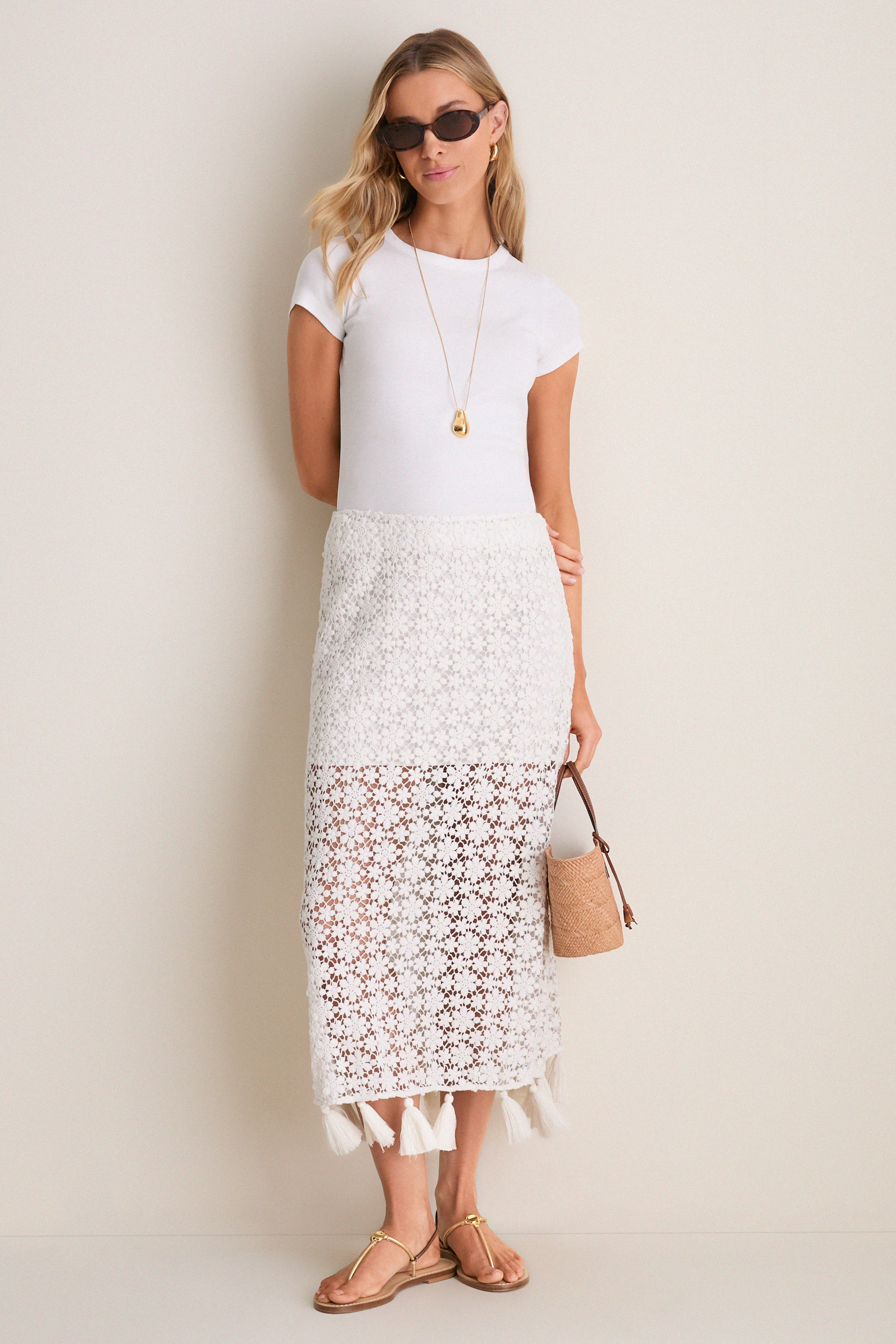 Cream Valeska Tassel Column Skirt