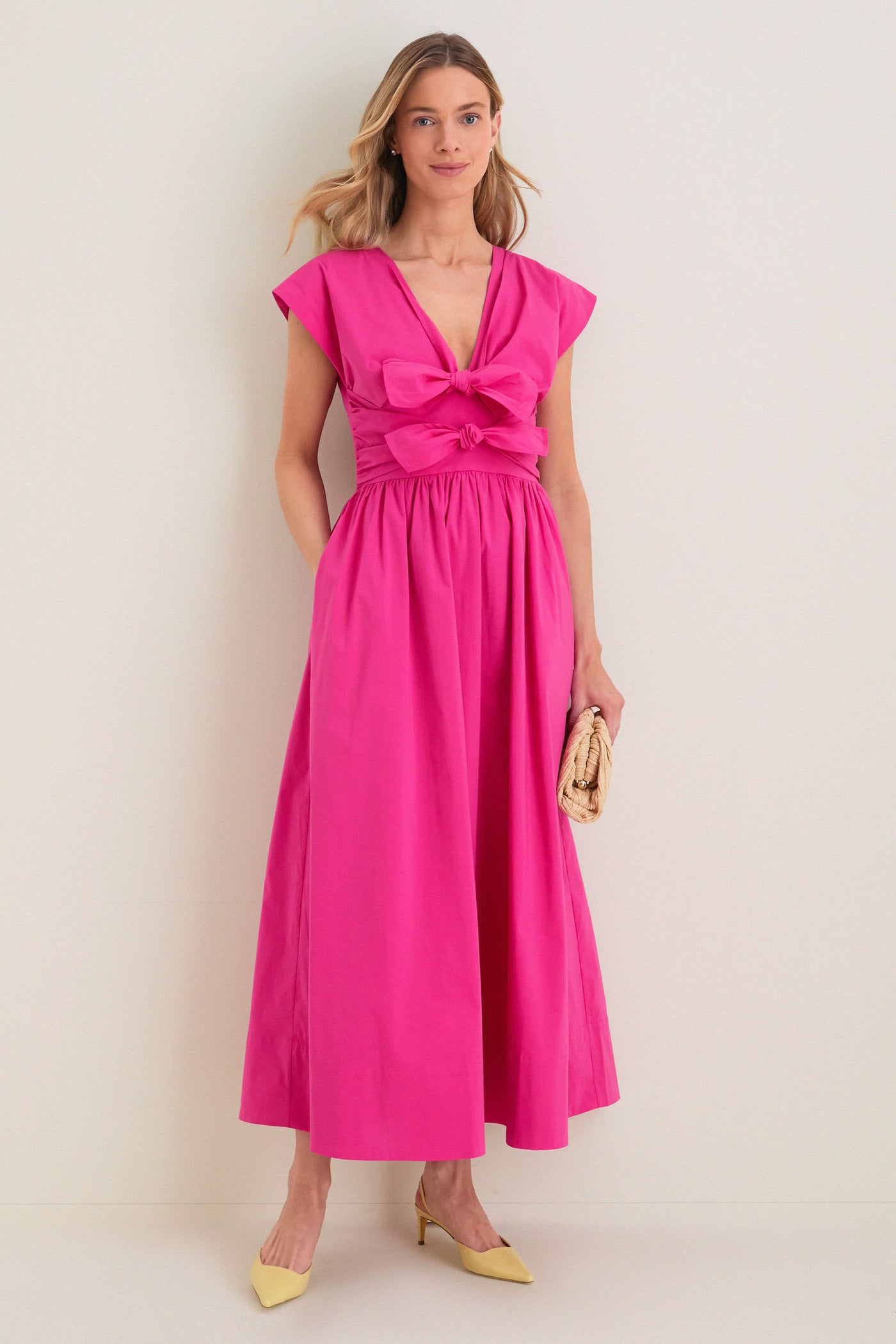 fuchsia pink midi dress Calista Dress | Tie-Front Midi Dress