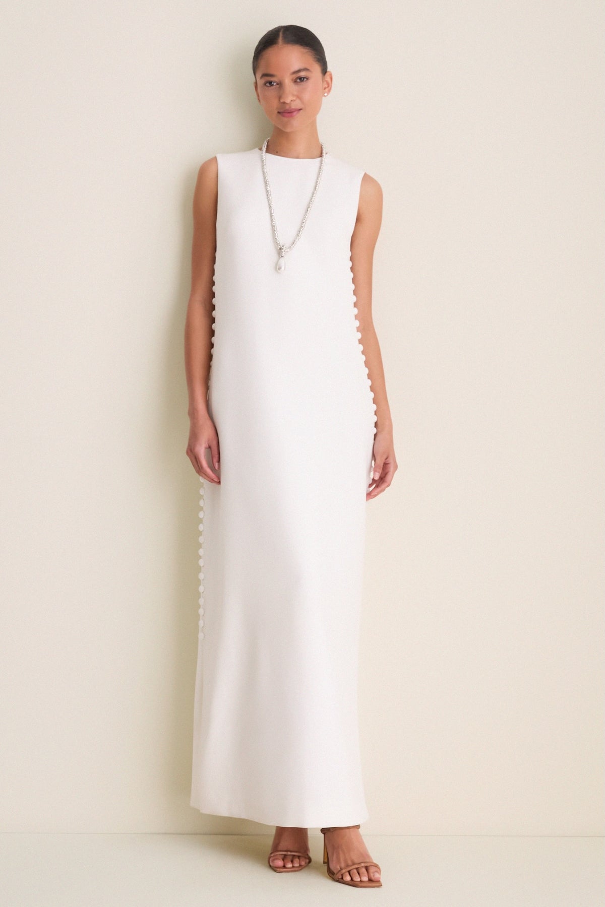 Cloud White Crepe Button Camille Maxi Dress