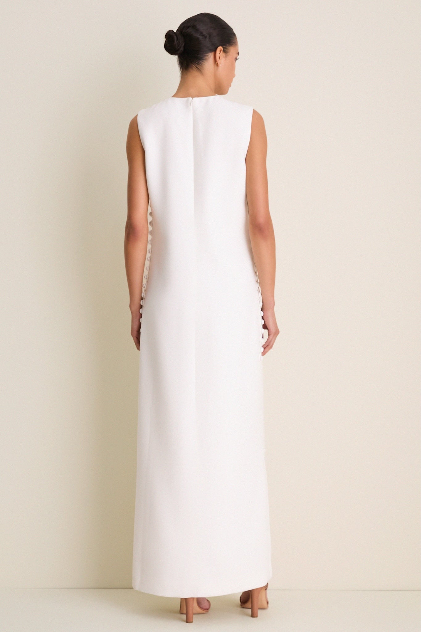 Cloud White Crepe Button Camille Maxi Dress