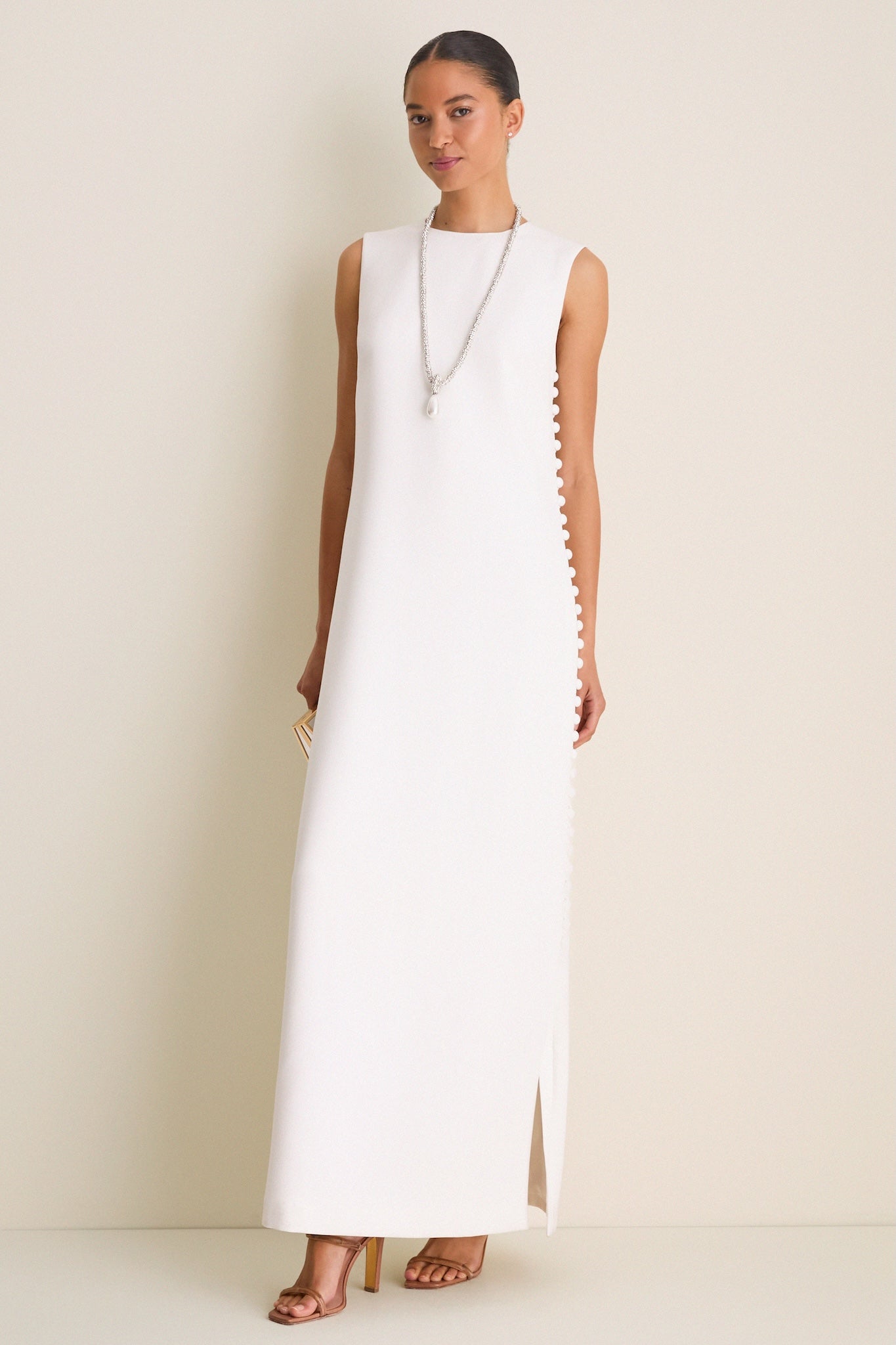Cloud White Crepe Button Camille Maxi Dress