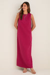 Raspberry Crepe Button Camille Maxi Dress