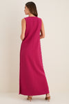 Raspberry Crepe Button Camille Maxi Dress