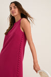 Raspberry Crepe Button Camille Maxi Dress