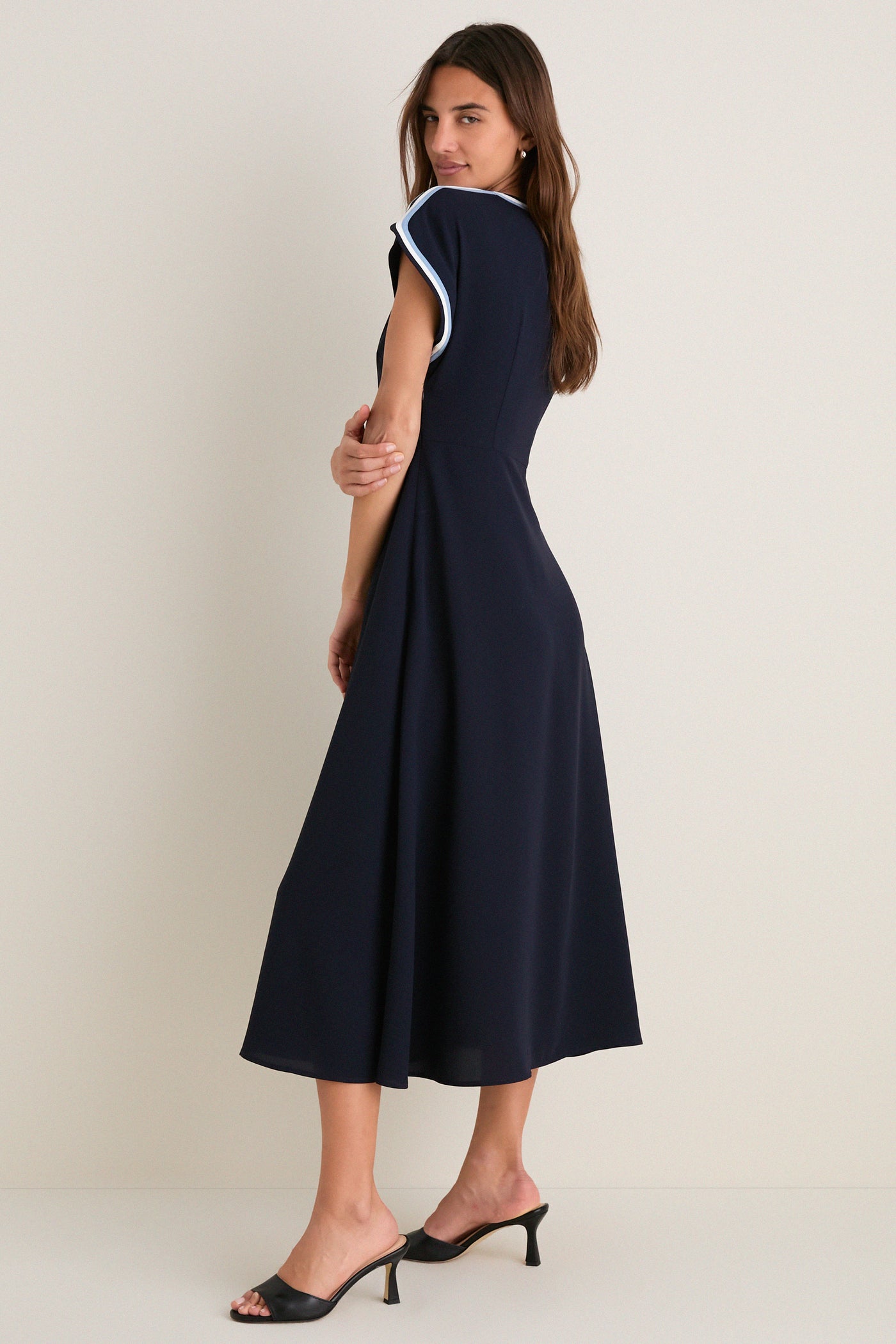 Navy Crepe Contrast Trim Sandrine Dress