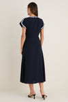 Navy Crepe Contrast Trim Sandrine Dress