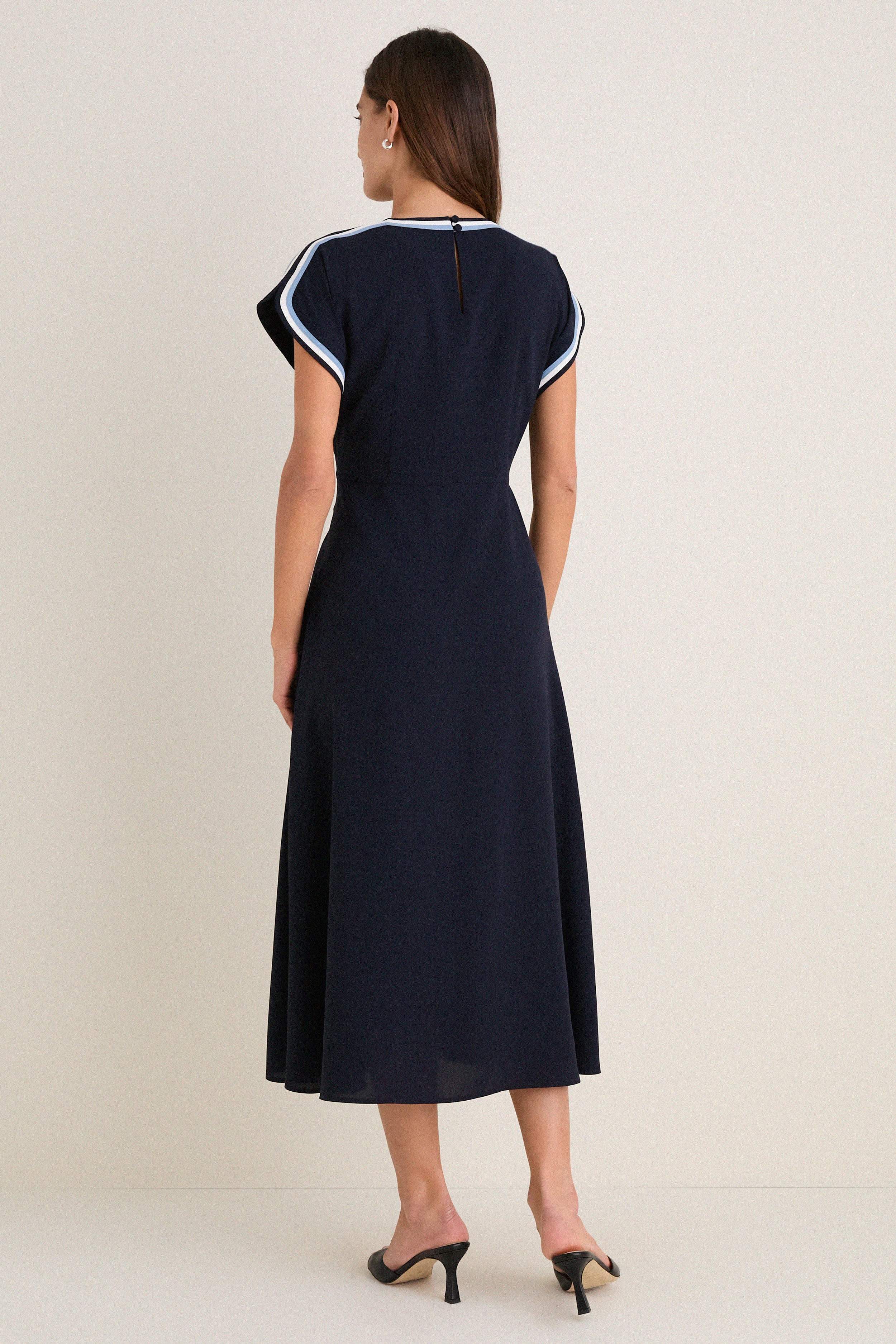 Navy Crepe Contrast Trim Sandrine Dress