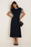 Navy Crepe Contrast Trim Sandrine Dress
