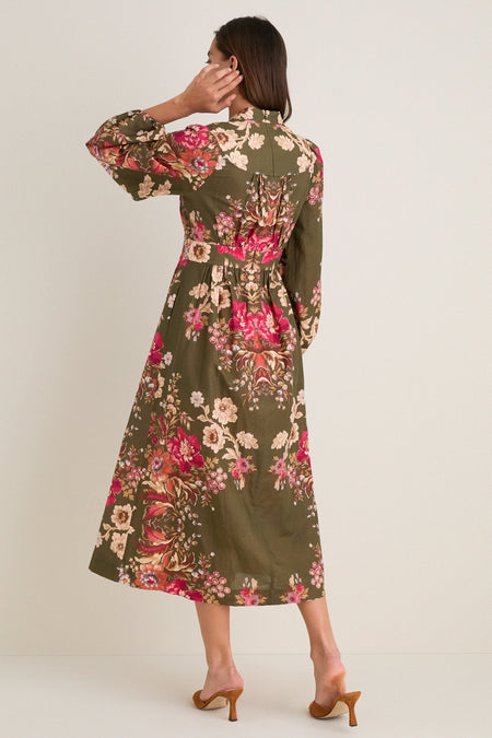 Olive Ornate Floral Serena Dress