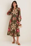 Olive Ornate Floral Serena Dress