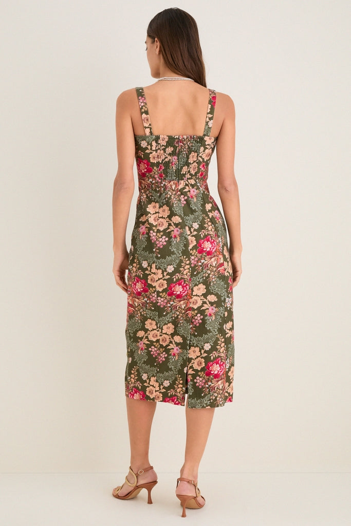 Olive Ornate Floral Eleonore Dress