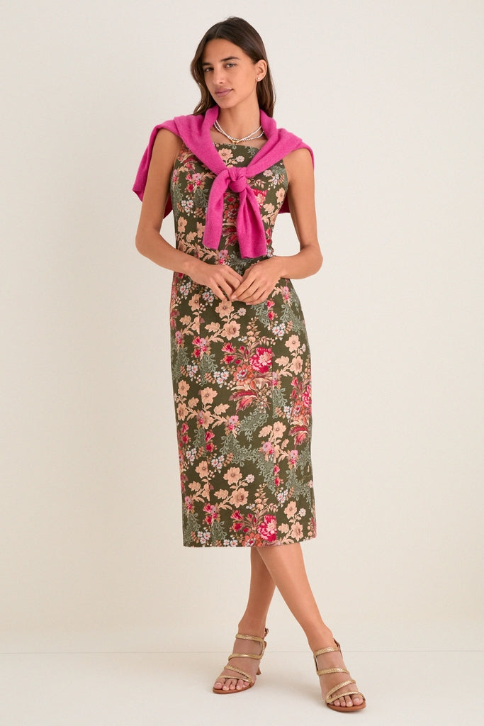 olive green and pink dress Olive Green & Pink Dirndl – Elegant Bavarian Dress for Oktoberfest S main image 1