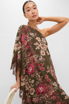 Olive Ornate Lace Floral One Shoulder Isla Dress