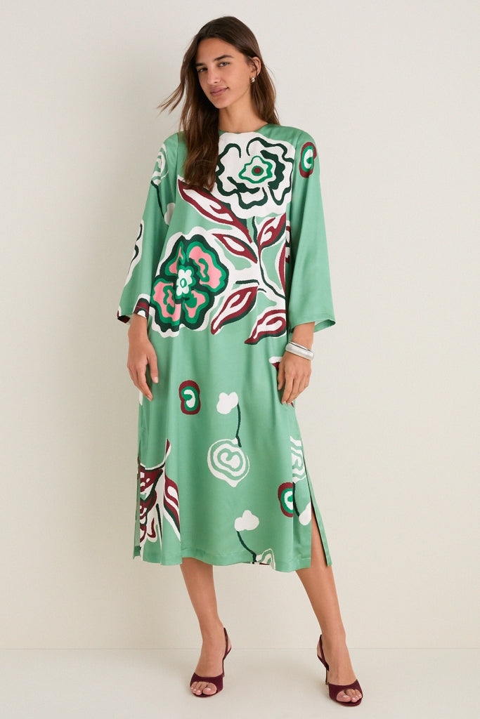 Fauvist Floral Hammered Satin Jamie Dress
