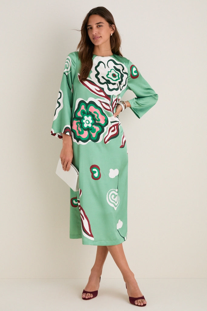 Fauvist Floral Hammered Satin Jamie Dress