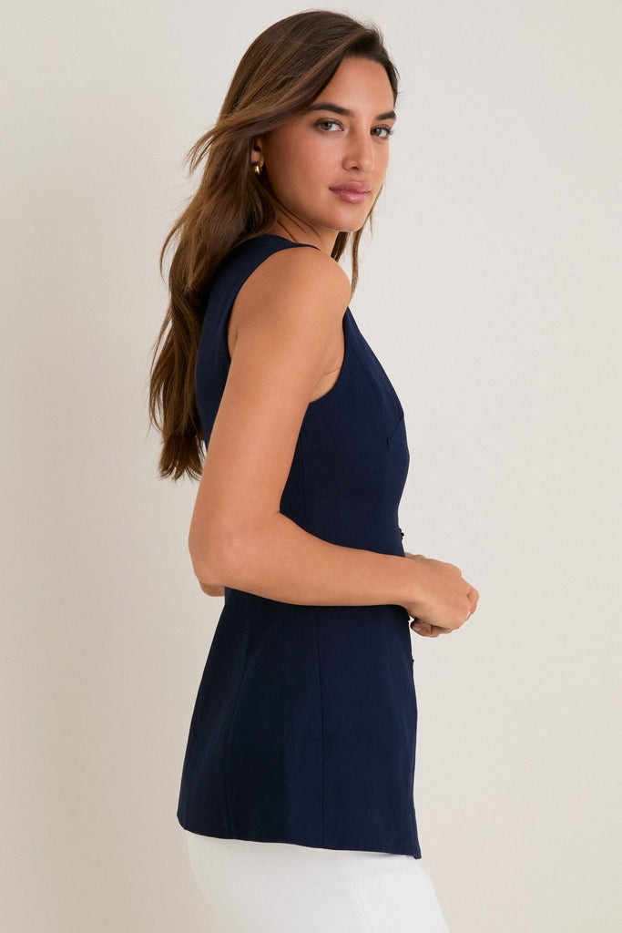 Navy Cotton Twill Duke Top