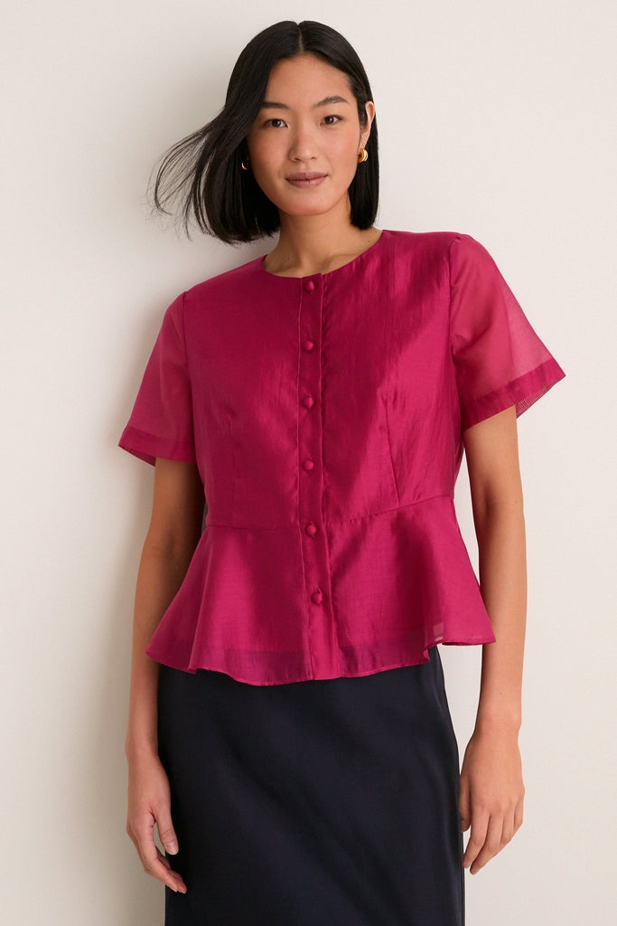 Raspberry Organza Peplum Sylvette Blouse | Tuckernuck