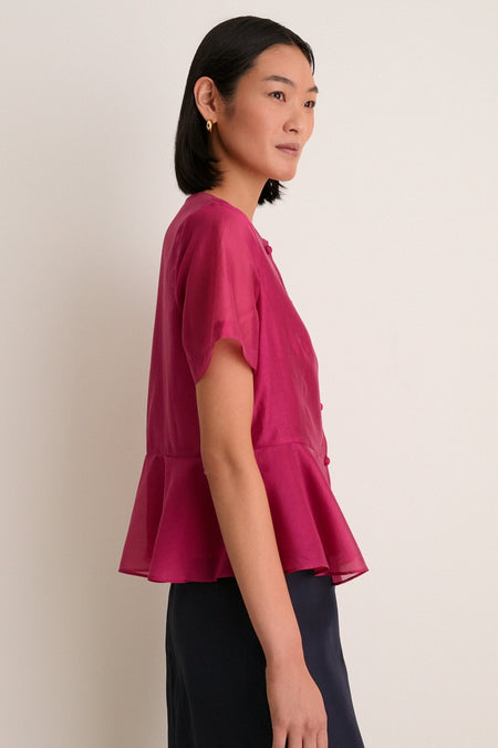 Raspberry Organza Peplum Sylvette Blouse