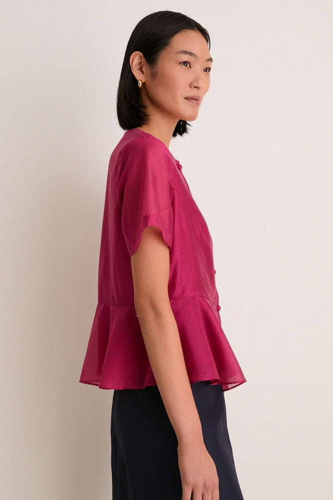 Raspberry Organza Peplum Sylvette Blouse