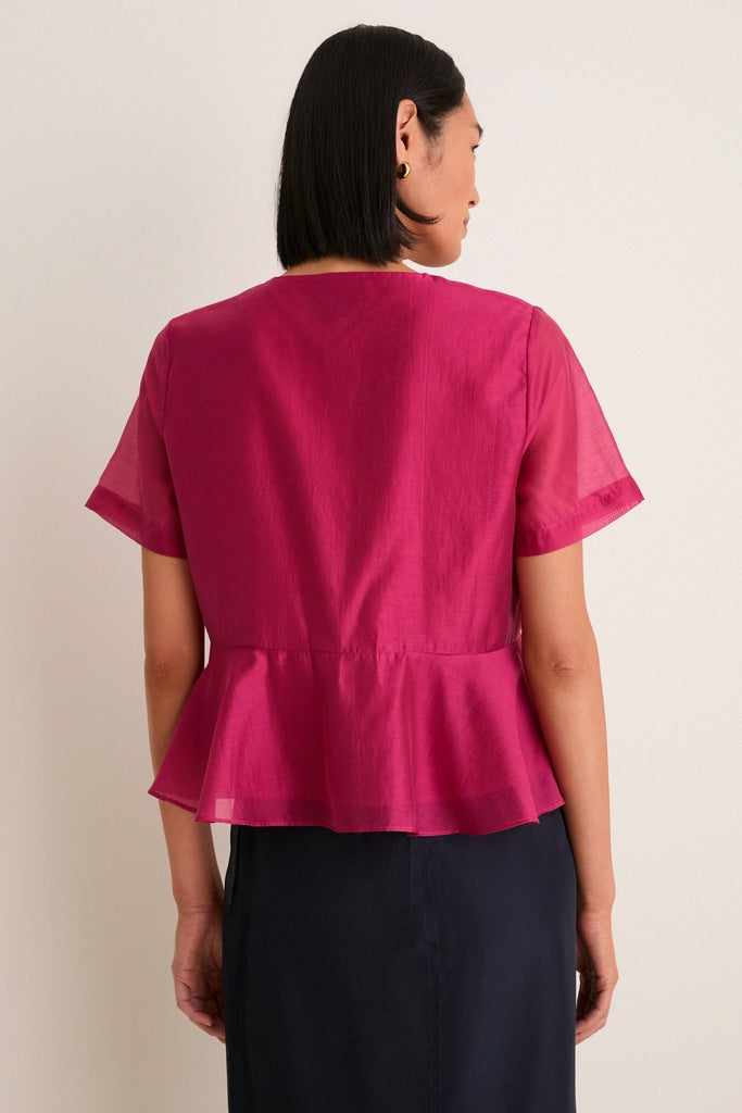 Raspberry Organza Peplum Sylvette Blouse