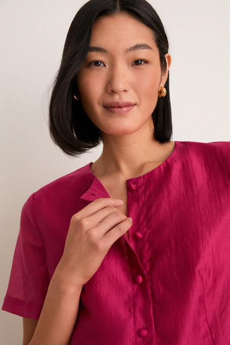 Raspberry Organza Peplum Sylvette Blouse