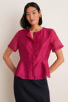 Raspberry Organza Peplum Sylvette Blouse