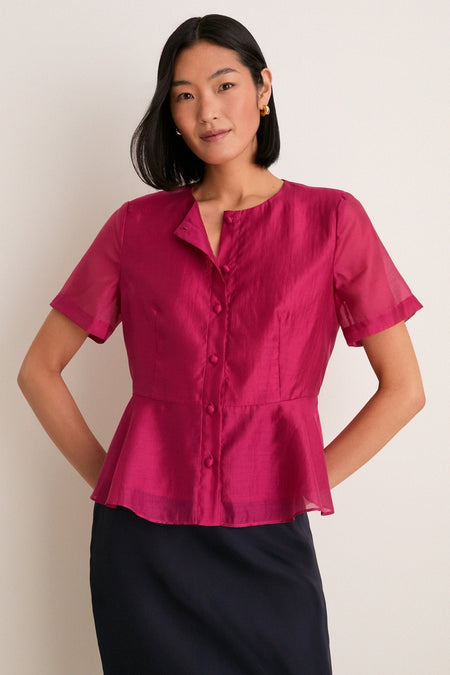 Raspberry Organza Peplum Sylvette Blouse
