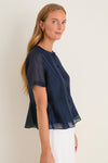 Navy Organza Peplum Sylvette Blouse