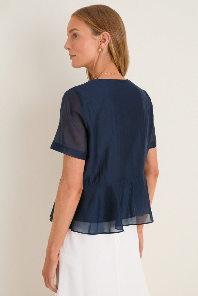 Navy Organza Peplum Sylvette Blouse