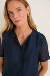 Navy Organza Peplum Sylvette Blouse